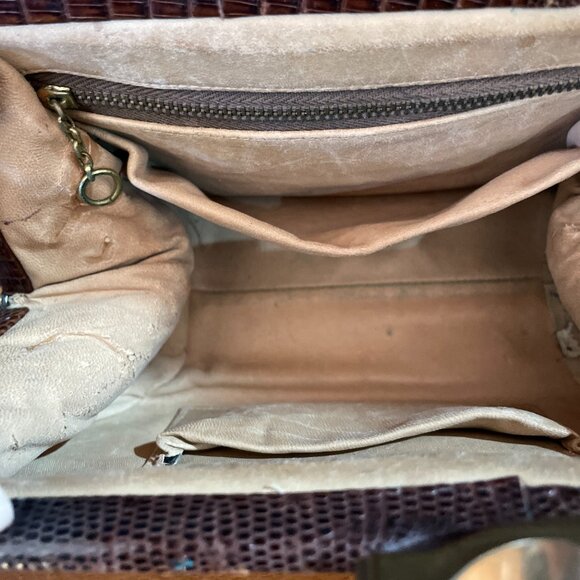 Vintage Genuine Brown Lizard Reptile Skin Leather Handbag Purse Satchel - Picture 5 of 7